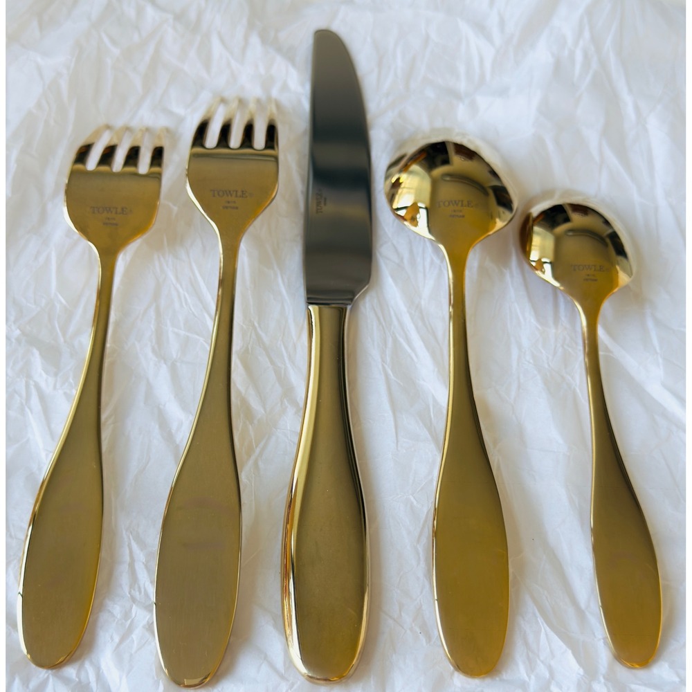 Williams Sonoma 5 pc Bee 18/10 Stainless Steel Gold Flatware Set, Retail $79 - Picture 7 of 7